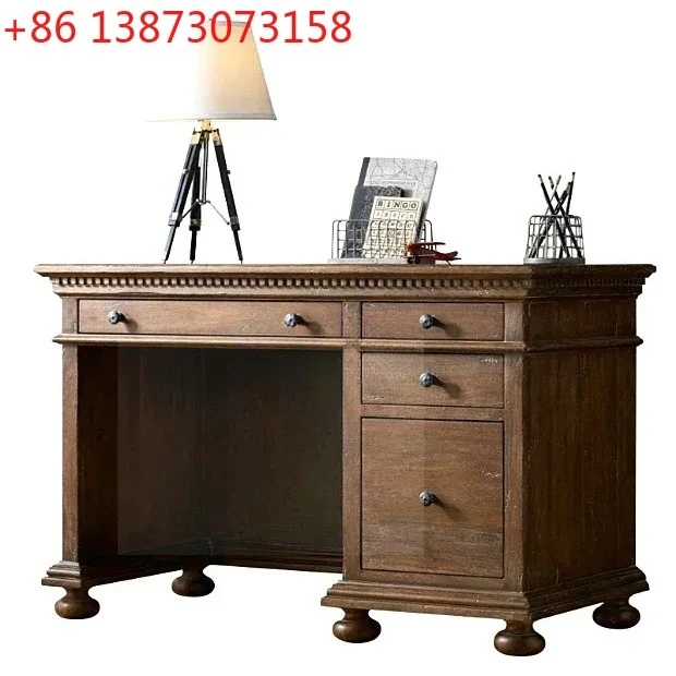 

Старинный американский письменный стол из дуба, простой европейский ретро-дизайн из массива дерева.