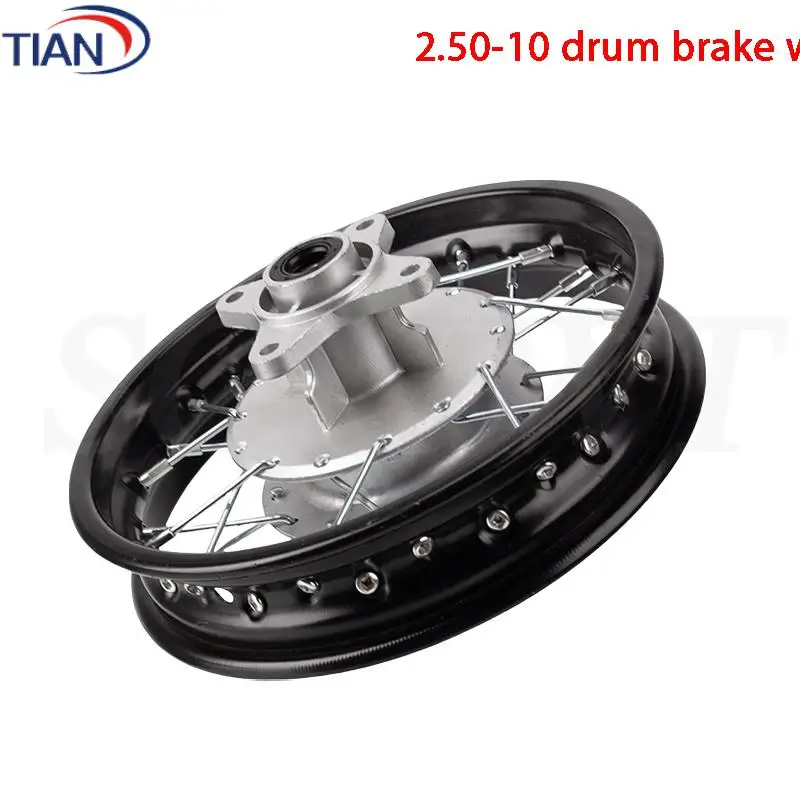 

Durable 2.50-10 front wheel hub with drum brake designed for high performance off-road motorcycles
