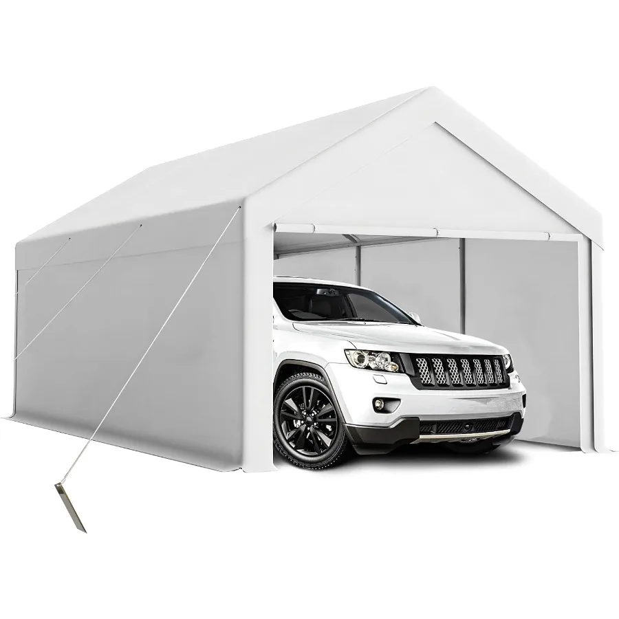 Carport 10x20ft Heavy Duty Polyethylene Canopy Storage Shed, Portable Garage Party Tent with Removable Black Sidewalls Doors, A