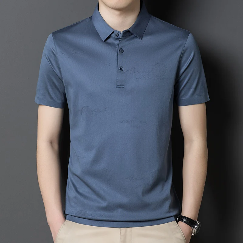 

2022 Mulberry Silk Summer Men's Polo Shirts Luxury Short Sleeve Business Casual Male T-shirts Solid Color Simple Man Tees 4XL