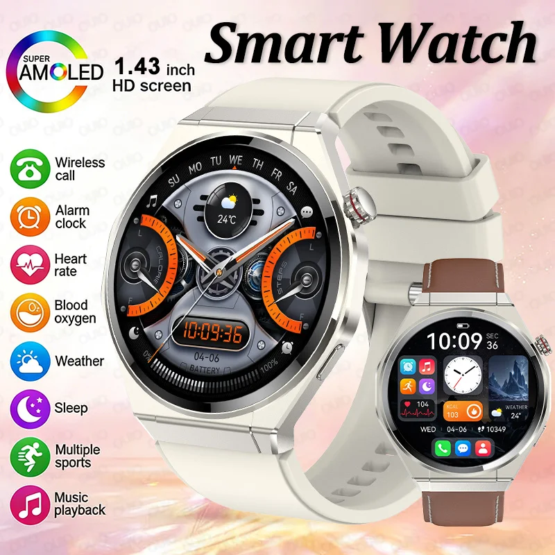 

New Smart Watch Ultra Thin 1.43'' HD Screen Heart Rate Blood Oxygen Weather Sleep Multiple Sports Music Wireless Call Smartwatch