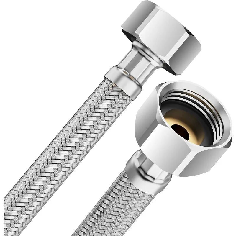 1/2 Inch Braided Flexible Hose 150cm EPDM 304 Stainless Steel Braided Hose for Corner Tap, Washbasin, Kitchen, Bathroom, Toilet