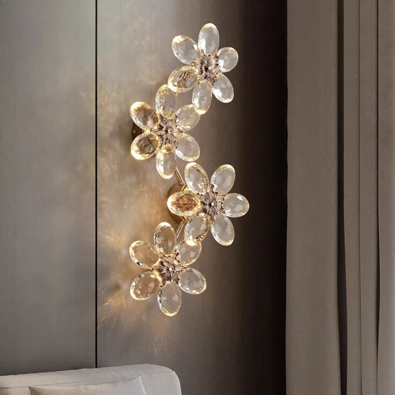 

French Luxury Crystal Wall Lamp High-End Artistic Bedroom Bedside Lights Living Room Background Home Decoration Wall Sconces LED