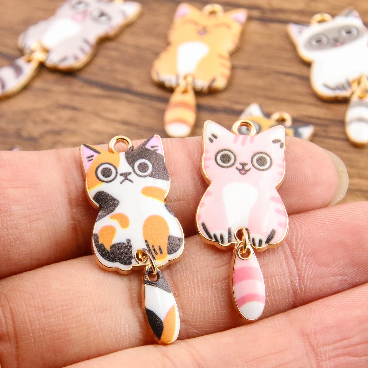 10Pcs 7 Color 16x38MM Alloy Metal Drop Oil Printing Cat Charm Animal Pendant For Enamel DIY Bracelet Necklace Jewelry Making