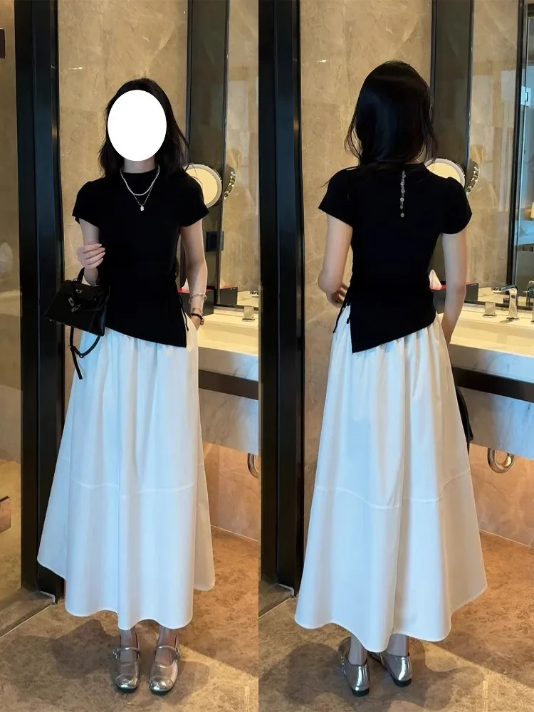 

Модный женский комплект из двух предметов: укороченный топ и юбка с высокой талией, летняя новинка