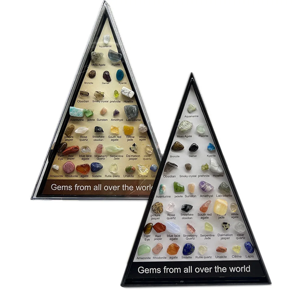 

Natural Stone Crystal Mineral Specimen Triangle Shaped Acrylic Box Bookshelf Living Room Display Crafts Ornaments Home Decor