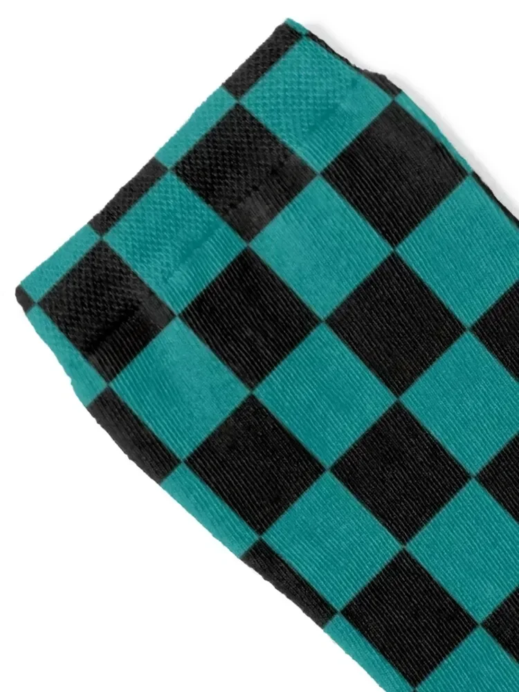 Black and Teal Green Checkerboard Socks ankle Wholesale gym Socks Men's Women's