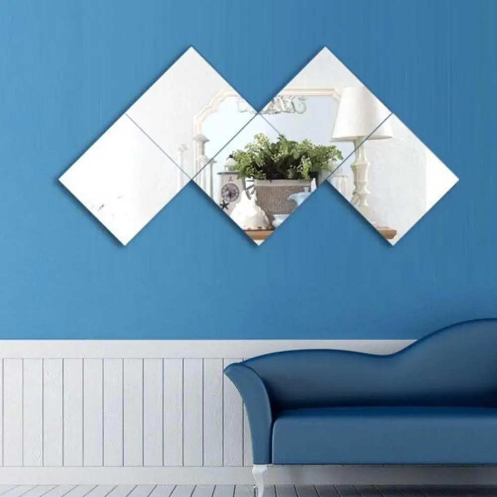 Mirror Decal Self Adhesive Flexible Waterproof Reflect Clear Home Decor Square Shape Bathroom Living Room Home Mirror Sticker