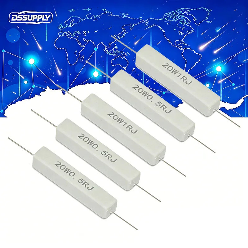Resistor de Cimento Cerâmico 20W 1R 2R 5R 10R 47R 100R 1K 2K 10K 1 2 5 10 47 100 Ohm 1R~10KΩ 5 Peças 5% Resistência de Cimento