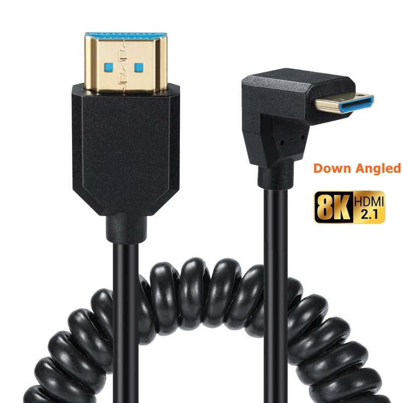 Cable de resorte compatible con Mini HDMI a HDMI, 8K, 2,1, compatible con 4K, 8K, 48Gbps, HDR, HDCP, para cámara, tableta, NUC, proyector, TV, portátil