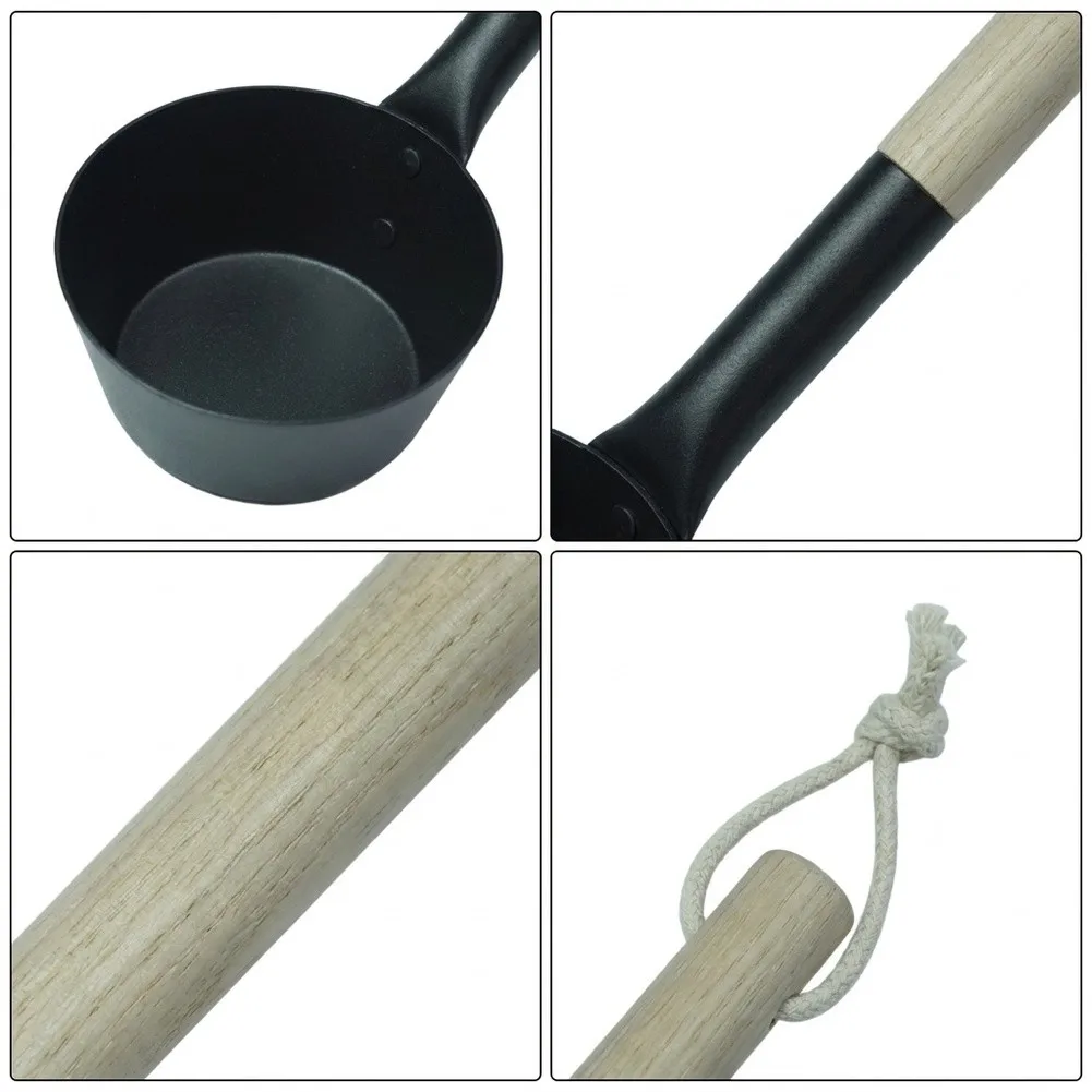 Black Steam Generator Tool Wooden Handle Dipper Lightweight Material Efficient Water Flow Heat Resistant Build
