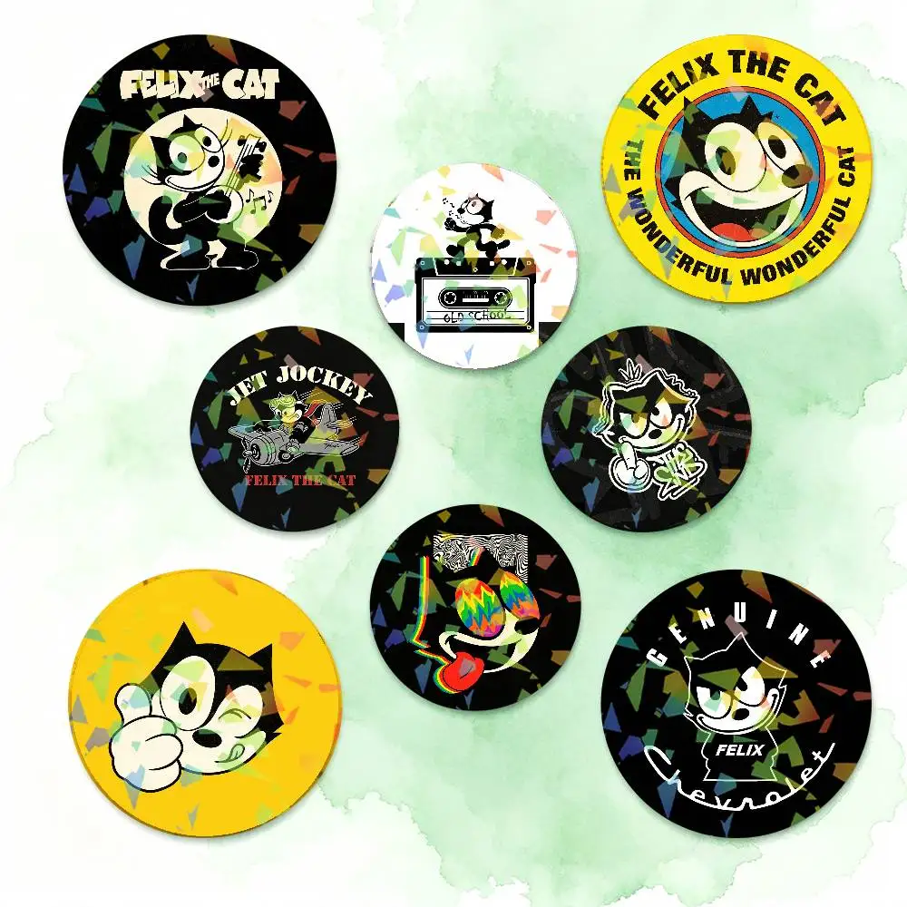 Cartoon F-Felix the Cat Round Badge Lapel Pins for Backpacks Briefcase Laser Brooch Clothes Gifts