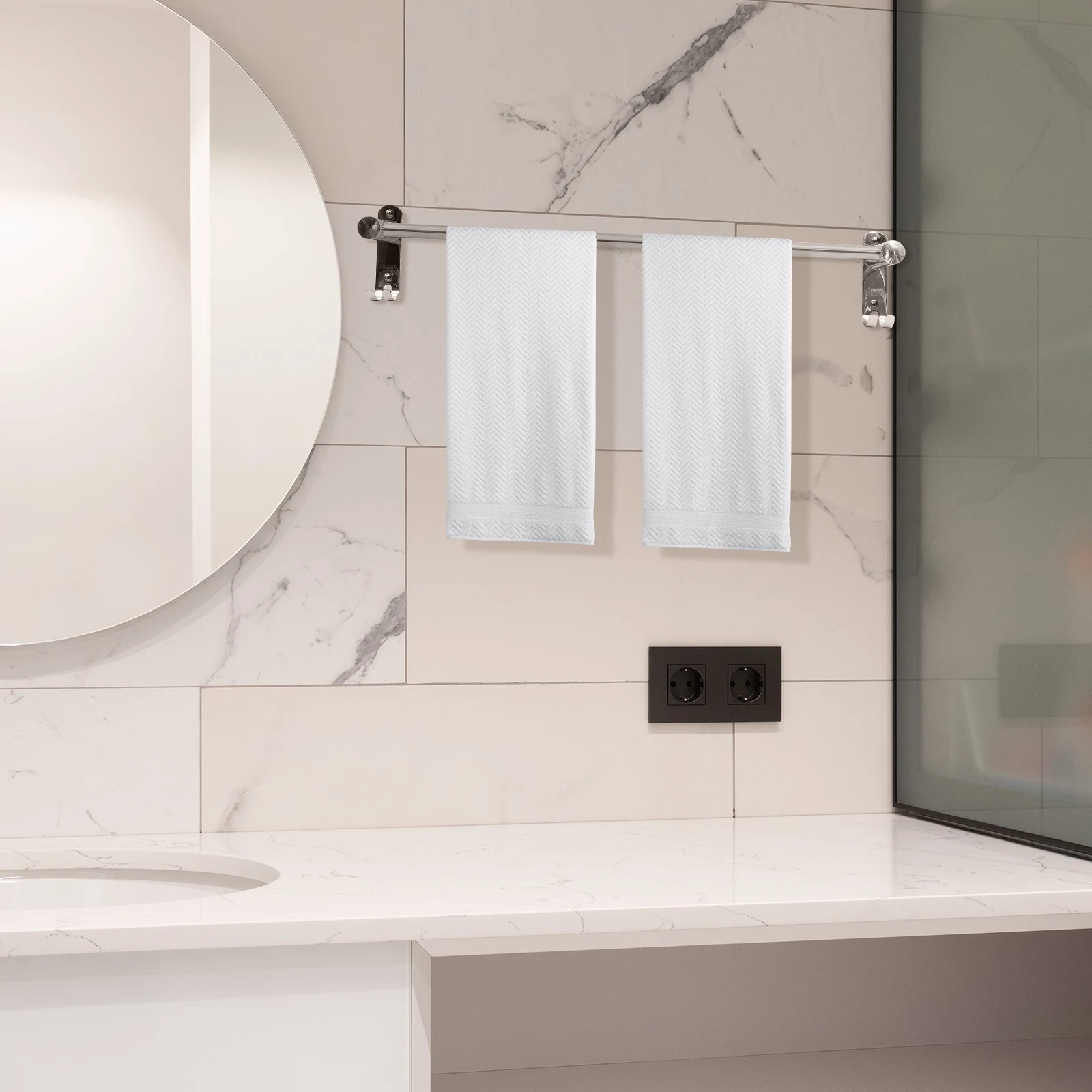 

Hook Stainless Steel Single-rod Towel Rack Holder for Bathroom -thermal Bars Silver