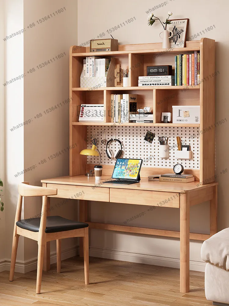 Solid wood desk bookshelf integrated household set simple computer desk
