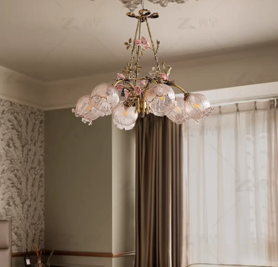 

Медная люстра в цветочном стиле, подвесной светильник D80см H60см, 6 ламп, для крыльца, для дома, подвесные светильники-канделябры