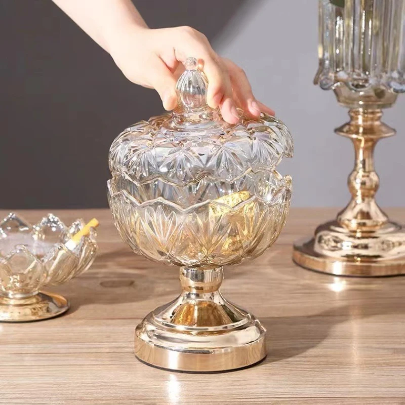 LH light luxury crystal glass candy jar with lid household storage dried fruit decorative ornament