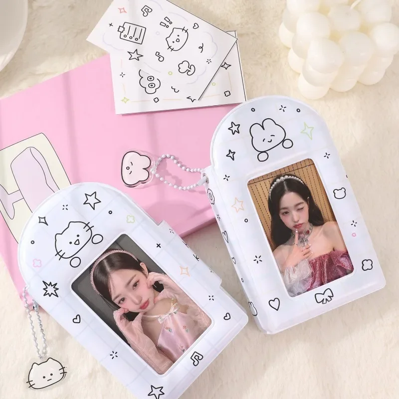 Korean Cute Rabbit Kitten PVC Card Bag Kawaii Girls Kpop 3-inch Photo Card Holder Hollow Display Card Collection Book Dustproof