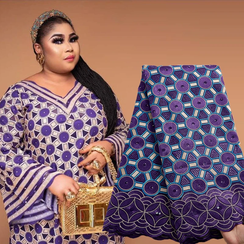 Tecido de renda de algodão seco africano bordado sequencial Ankara Tecidos africanos para casamento vestido de noite, 2482A, 2024