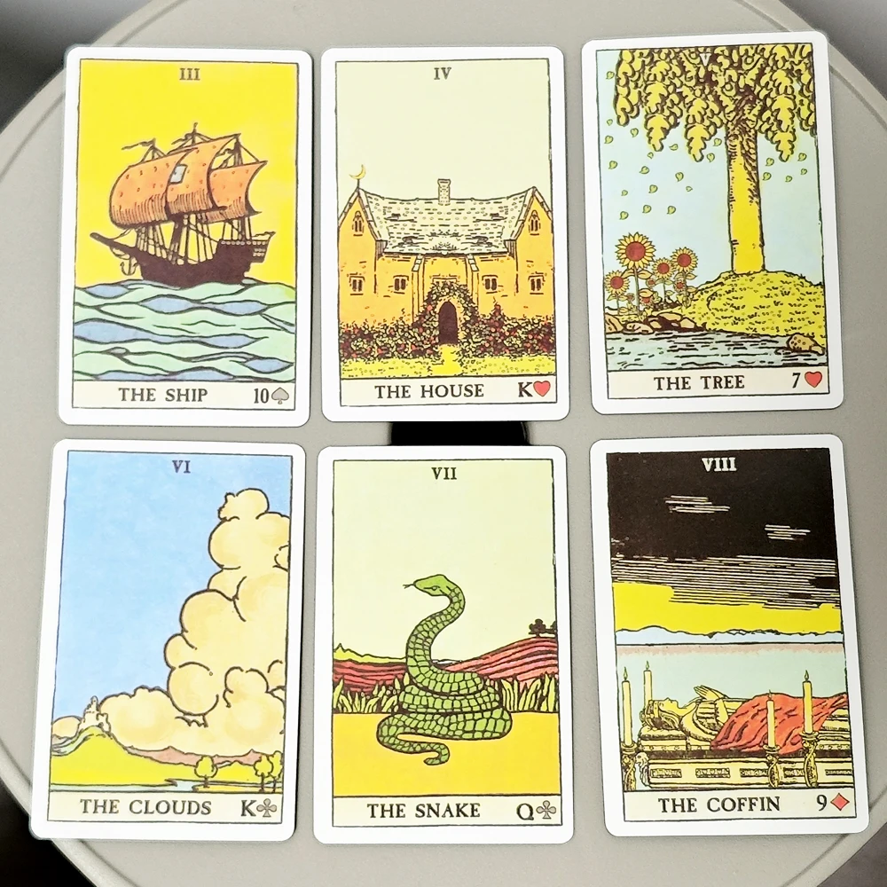 Pixie's Astounding Lenormand 9 * 6 cm criado com obras de arte do baralho de tarô Smith-Waite e “The Golden Vanity" 36 cartas