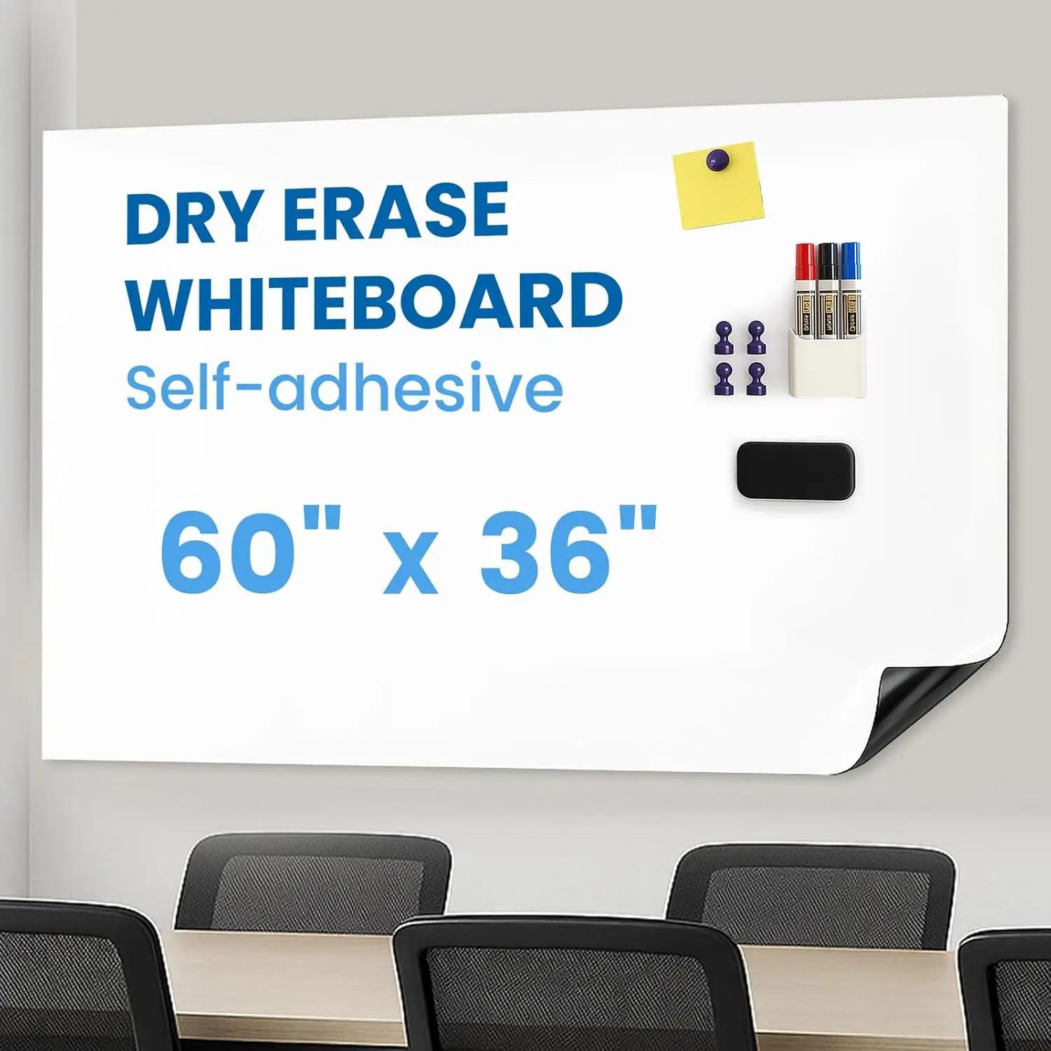 

60" x 36" Magnetic Whiteboard Sticker, Self-Adhesive Dry Erase Board for Wall, Easy to Write and Clean for Office Home Playroom