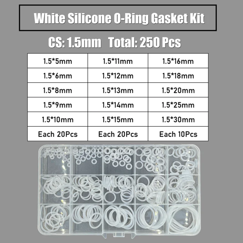 CS 1,5/2,0/2,4/3,1 mm VMQ O-Ring-Dichtungen, Silikon-O-Ring, hohe Temperatur, wasserdichte Unterlegscheibe, isolieren, weißes O-Ring-Set – Detail 10