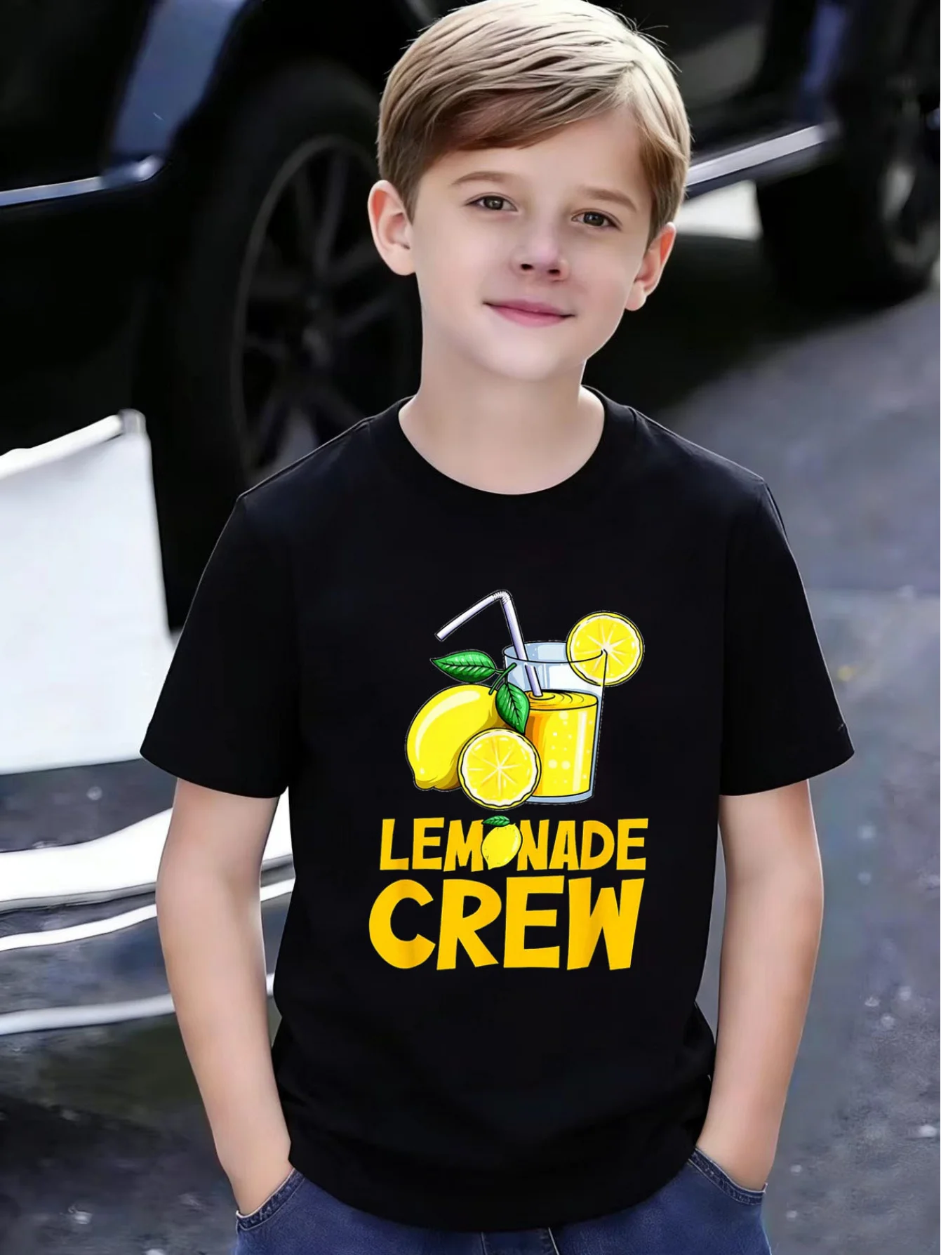 Lemonade Crew Lemon Drink Kids Tee Summer Fruit Graphic Print Boys Girls Family Matching Cotton Short Sleeve Children Tshirt