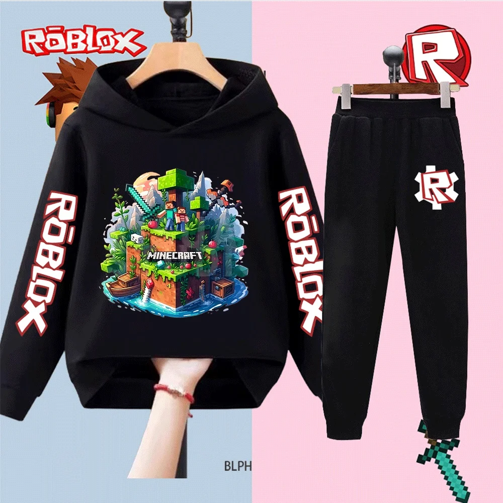 Kids Minecraft Roblox Themed Y2K Boys Girls Casual Long Sleeve Tops Pants Cartoon Game Print Children's Clothing Outfit