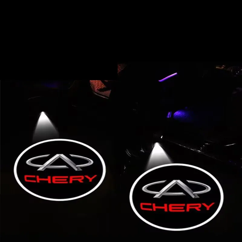 2PCS Car Door Logo Welcome Light Projector Ghost Shadow Lamp Accessories For CHERY TIGGO 5 A1 A3 A5 QQ KIMO INDIS JAGGI