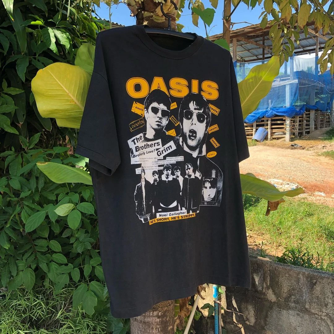 2024 Popular New Style Original Short Sleeve T-shirt Oasis Oasis Band American Retro Rock Punk OS Large Size Niche Pure Cotton