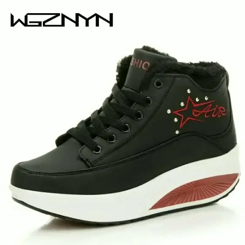 Luxury NEW Brand Swing Fitness Shoes Woman Cotton-Padded Winter Outdoor Snow Boots Wedge Sneakers Height Increase Slimming Shoes view 2