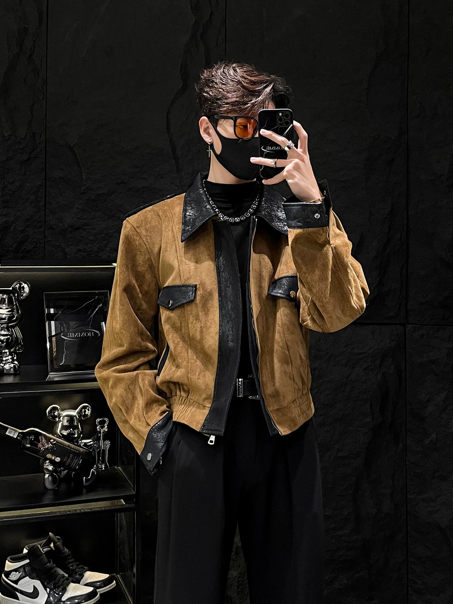 

Замшевая рабочая одежда контрастного цвета в стиле ретро, мужская куртка ort Sle, осенне-зимняя верхняя одежда, повседневная свободная посадка, молодежный тренд