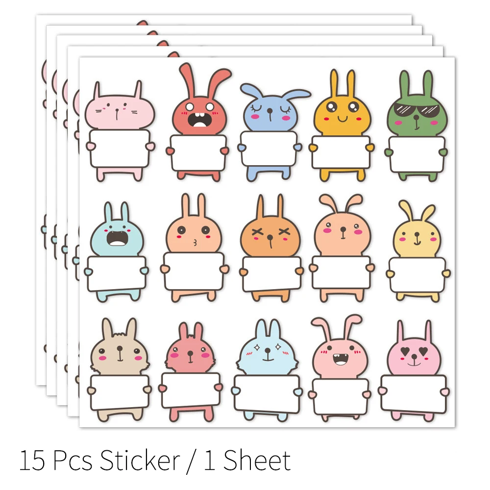 150Pcs Cute Animal Rabbit Name Tag Sticker Waterproof Personalized Labels Children School Stationery