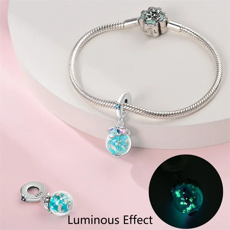 925 Sterling Silver Luminous Apple Lantern Elf Deer Pendant Balloon Rainbow Donut Charms Beads Fit  Bracelets DIY Jewelry