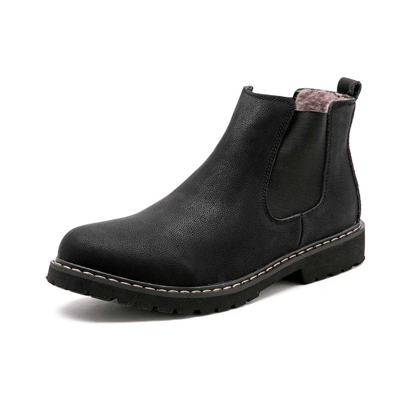 2024 Winter Shoes Mens Chelsea Boots Non-slip Genuine Leather Shoes Warm Plush Men Ankle Boots Brand Male Footwear D186