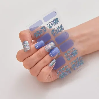 Laser Leopard Print Gel Nail Patch Slider Flower Gradient Color Back Glue Full Cover Gel Nail Patch UV Lamp Curing Manicure