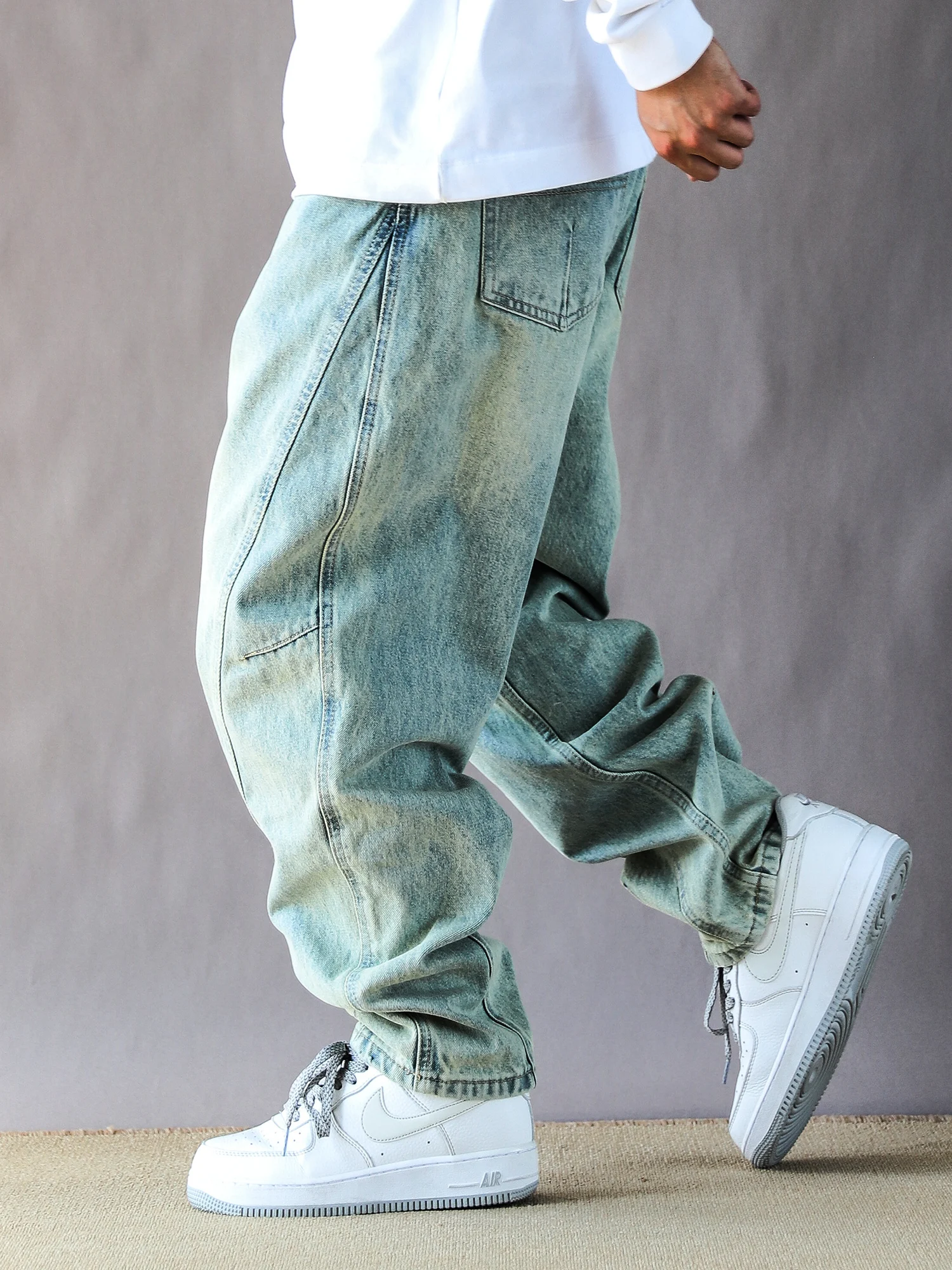 

Handmade Waed American High Street Men's Jeans Autumn Winter Loose Straight Leg Wide Leg Trendy Brand Men's Pants