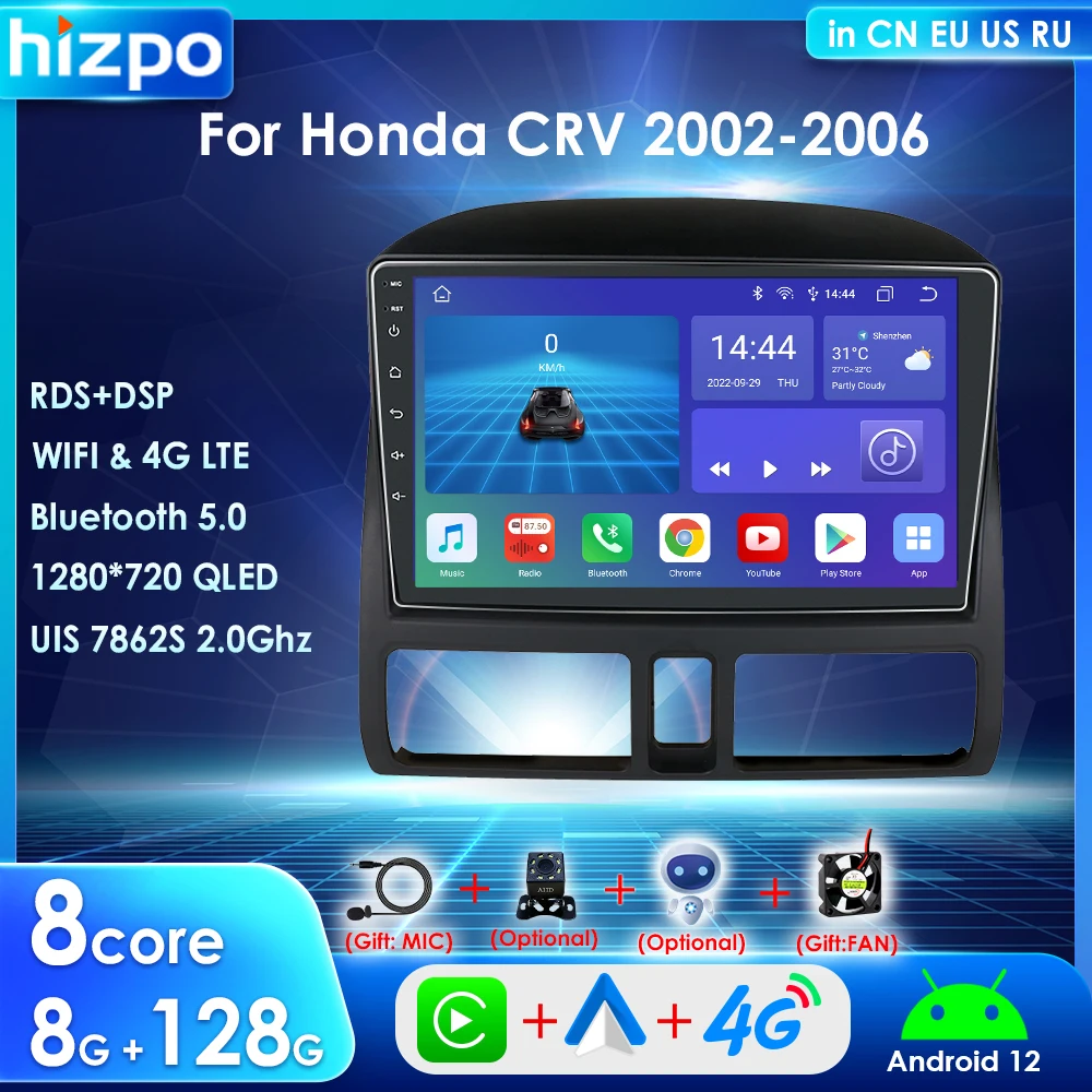 

Hizpo Android 12 4G LTE for Honda CR-V CRV 2002-2006 GPS Navigation 2 Din Car Radio Multimedia Player Autoradio Stereo Bluetooth