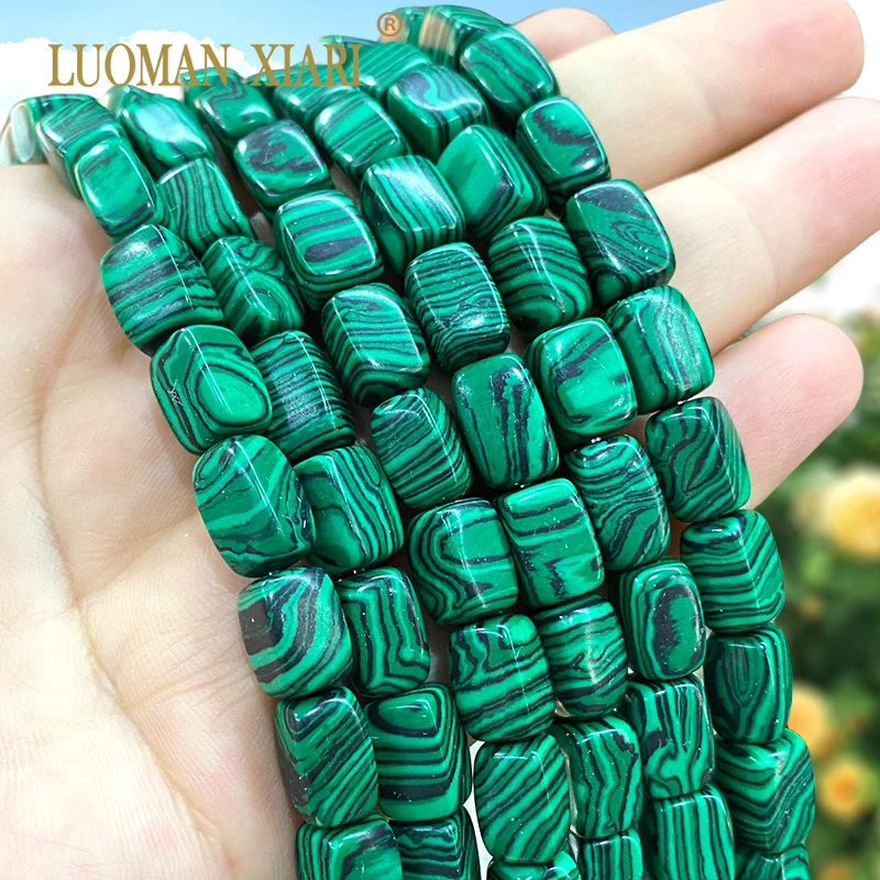 Natural Stone 8x12MM Irregular Square Malachite Loose Raw Spacer Beads for Jewelry Making Diy Bracelet Earrings Accessories 15\'\'