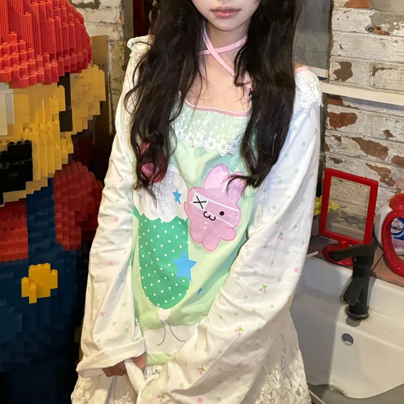 Oversized Women Loose Shirts 2026 Spring Casual Long Sleeve Cute Subadorable Y2k T Shirt Japanese Kawaii Sweet Harajuku Tops