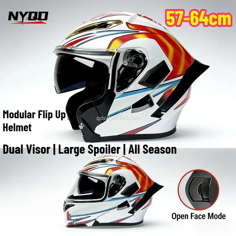 

Four Seasons Unisex Motorcycle Helmet Modular Flip-Up Full Face Dual Lens Visor Big Spoiler Tail Wing DOT 3C Safety Certified