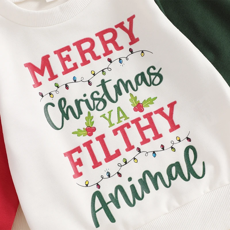 Toddler Girls Boys Sweatshirts Christmas Clothes Letter Print Crew Neck Long Sleeve Baby Pullovers Fall Clothes Tops