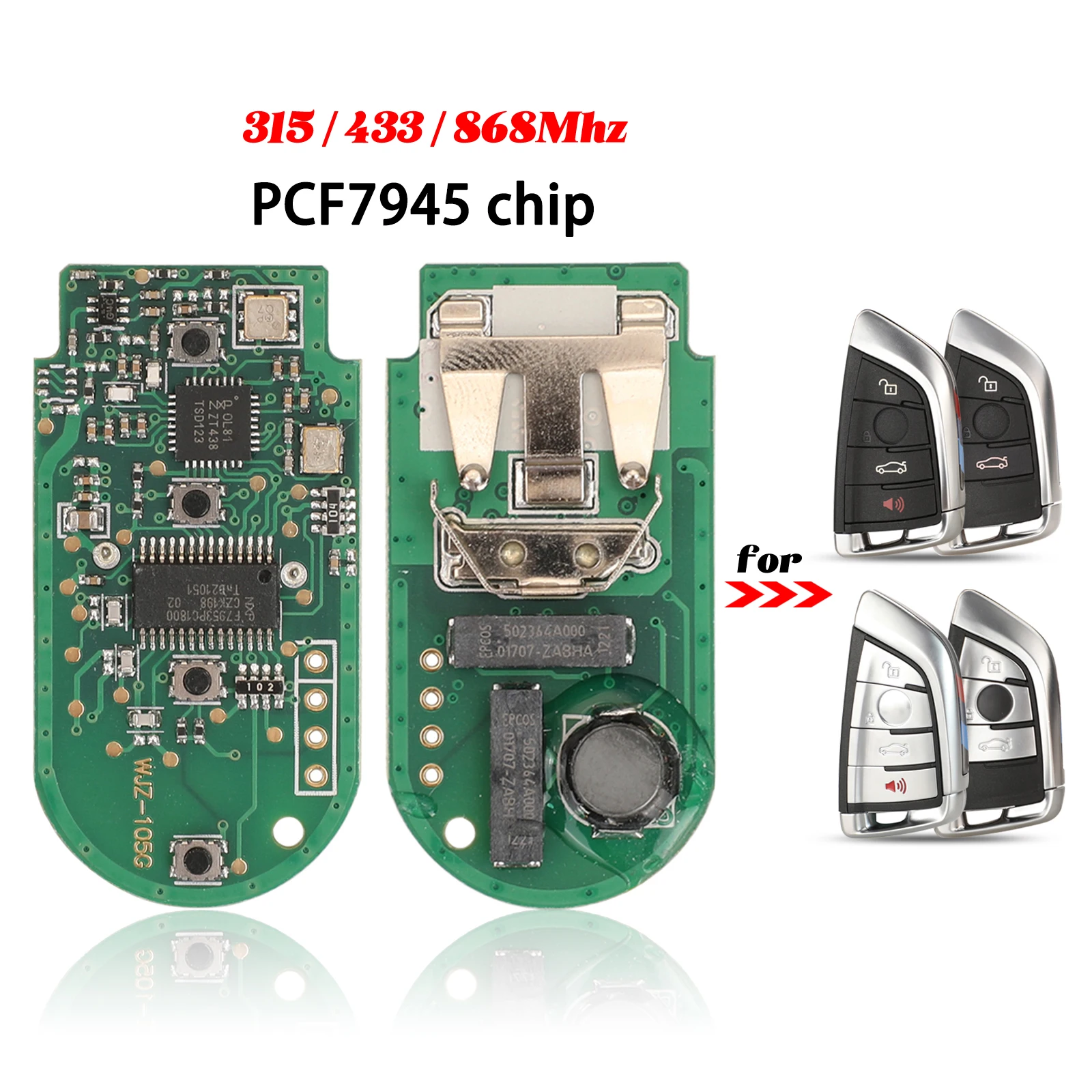 

jingyuqin 315MHz/434MHz/868MHz 4 Buttons Electronic Board for BMW F Series CAS4+/FEM 2011-2017 Modified Smart Remote Key Fob
