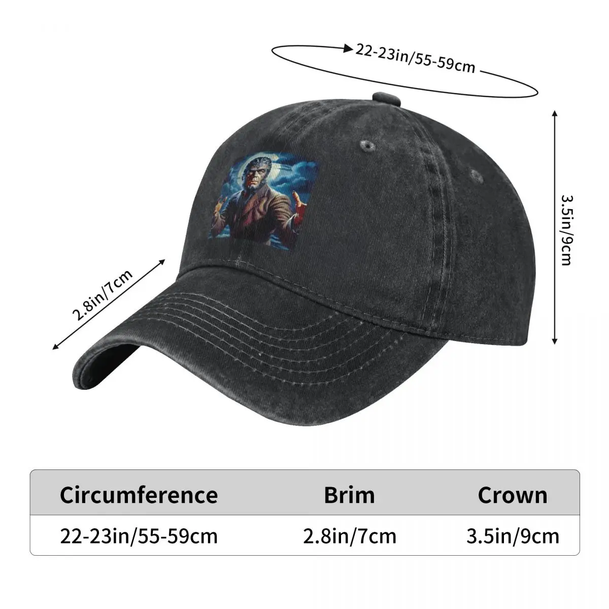 Horror Film Wolf Man HD Print Washed Baseball Cap Stylish Trucker Hat Summer Men Women Hiking Fishing Sunshade Baseball Caps