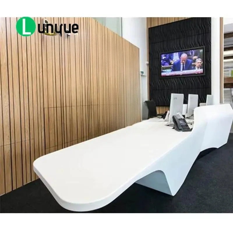 Corian Solid Surface Reception Desk Glossy Front Counter for  Office Hotel Modern Design Durable Easy Clean