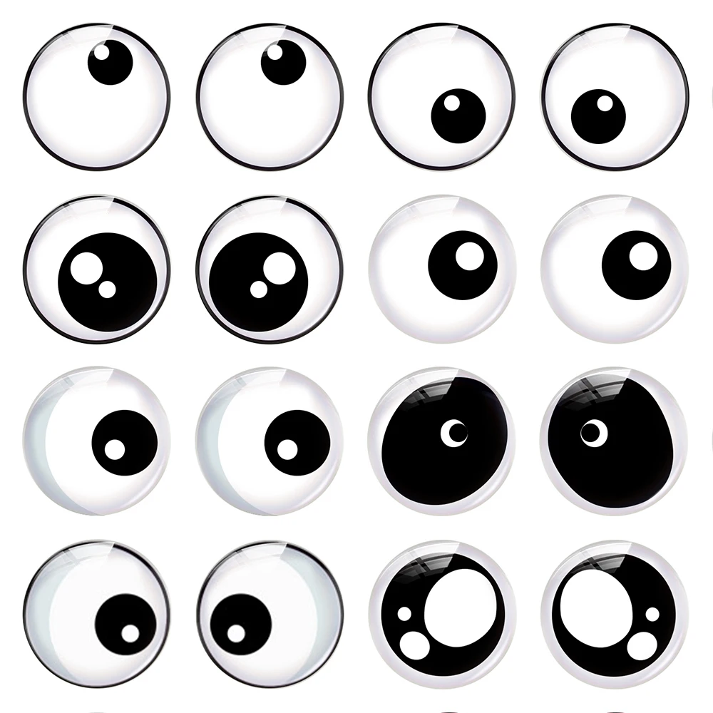 Round Black White Cute Pupils Ragdoll Toy Eyeball Eyes Doll Photo Glass Cabochon Flatback Demo Cameo For Diy Jewelry Making