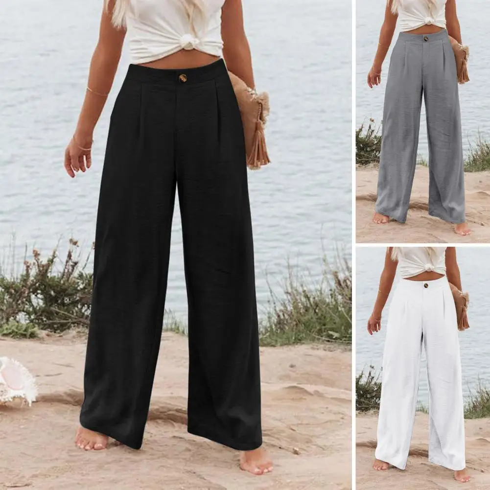 High-waist Dress Pants Stylish Women\'s High Waist Wide Leg Pants with Pockets for Casual Beach Streetwear Fashion Wide-leg Pants