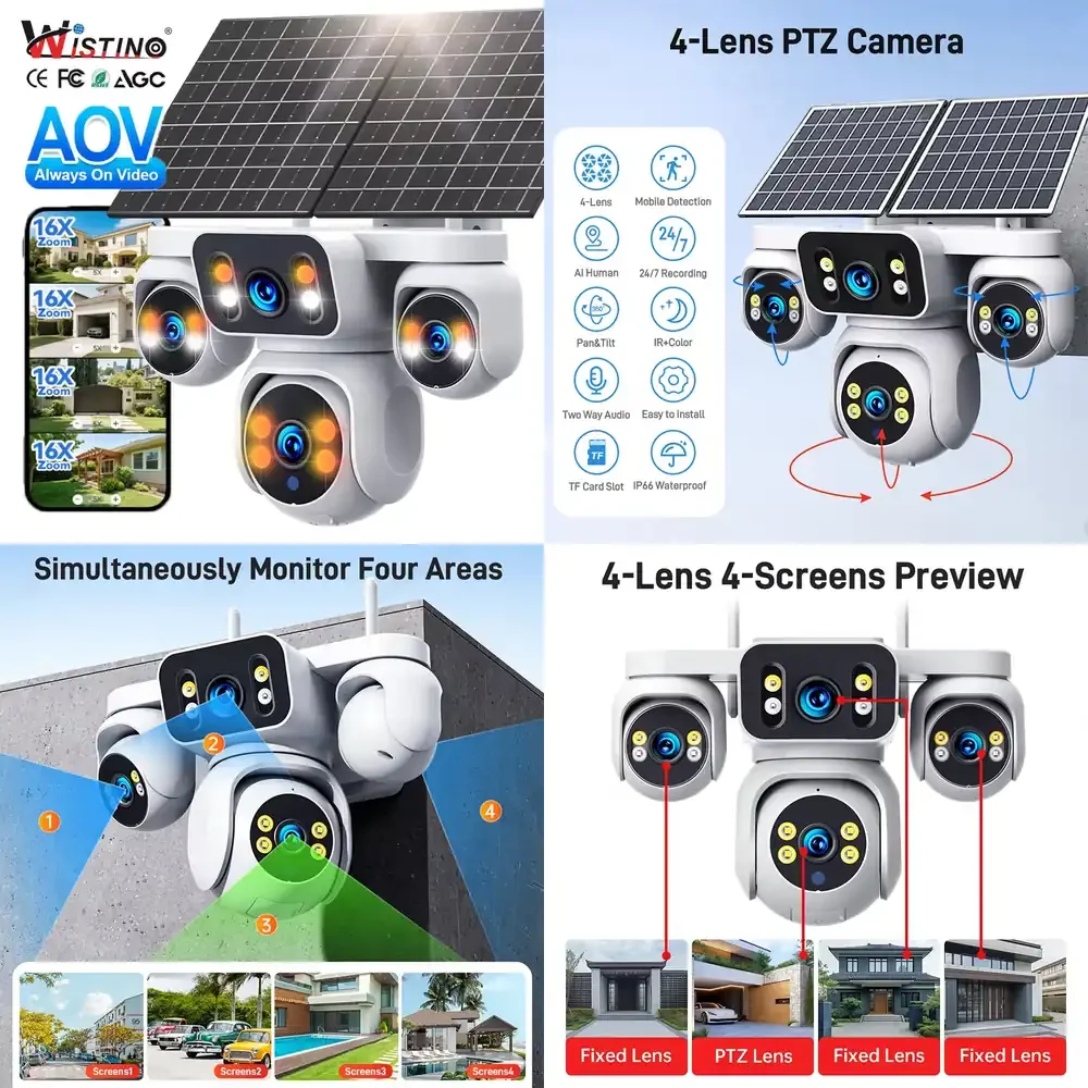 

4G для улицы, четыре объектива, четыре экрана, 16-кратный цифровой зум, ночное видение AOV, обнаружение движения, IP67