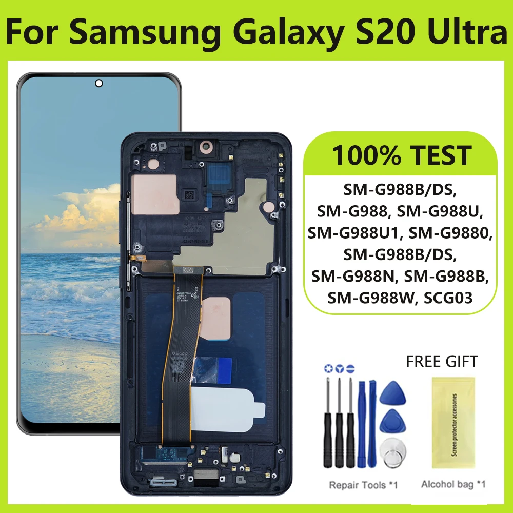 AMOLED Screen Display Assembly for Samsung Galaxy S20 Ultra G988B G988B/DS Lcd Display Digitial Touch Screen Parts