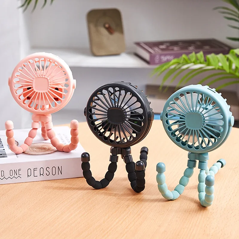 USB Rechargeable Octopus Multifunctional Mini Fan Fixable Small Fan Portable Desktop for Baby Stroller Bicycle with Soft Wind