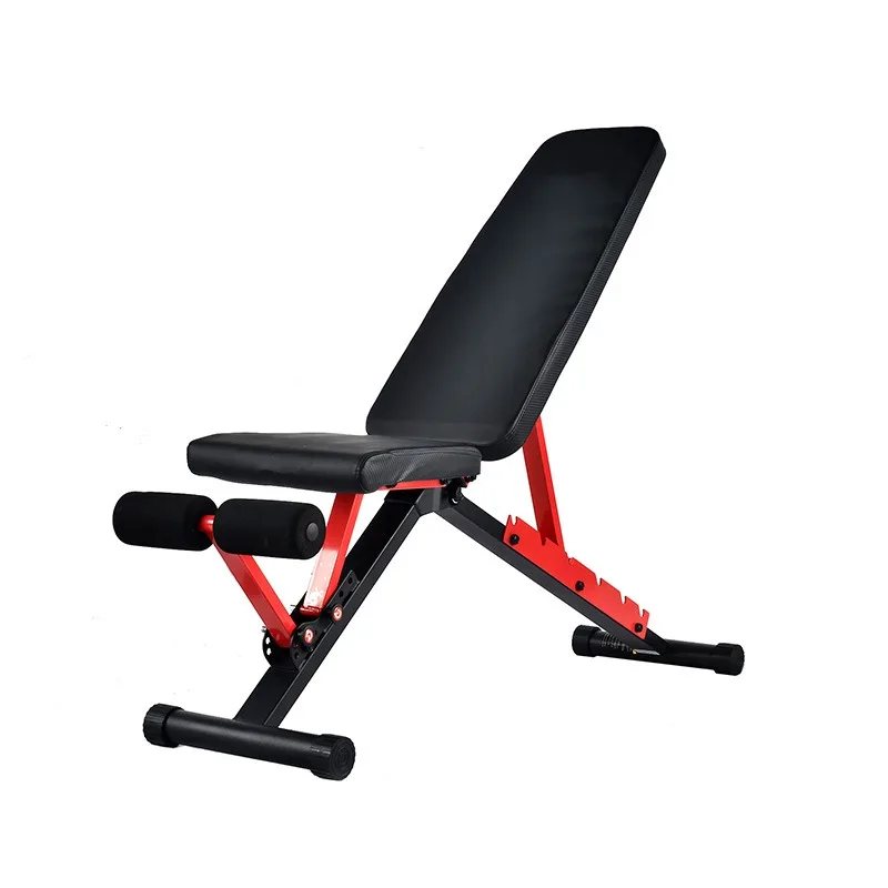 

Foldable Home Multi-Function Sit-Up Bench, Black & Red + Pull-Rope Design, 6-Level Incline Adjustment